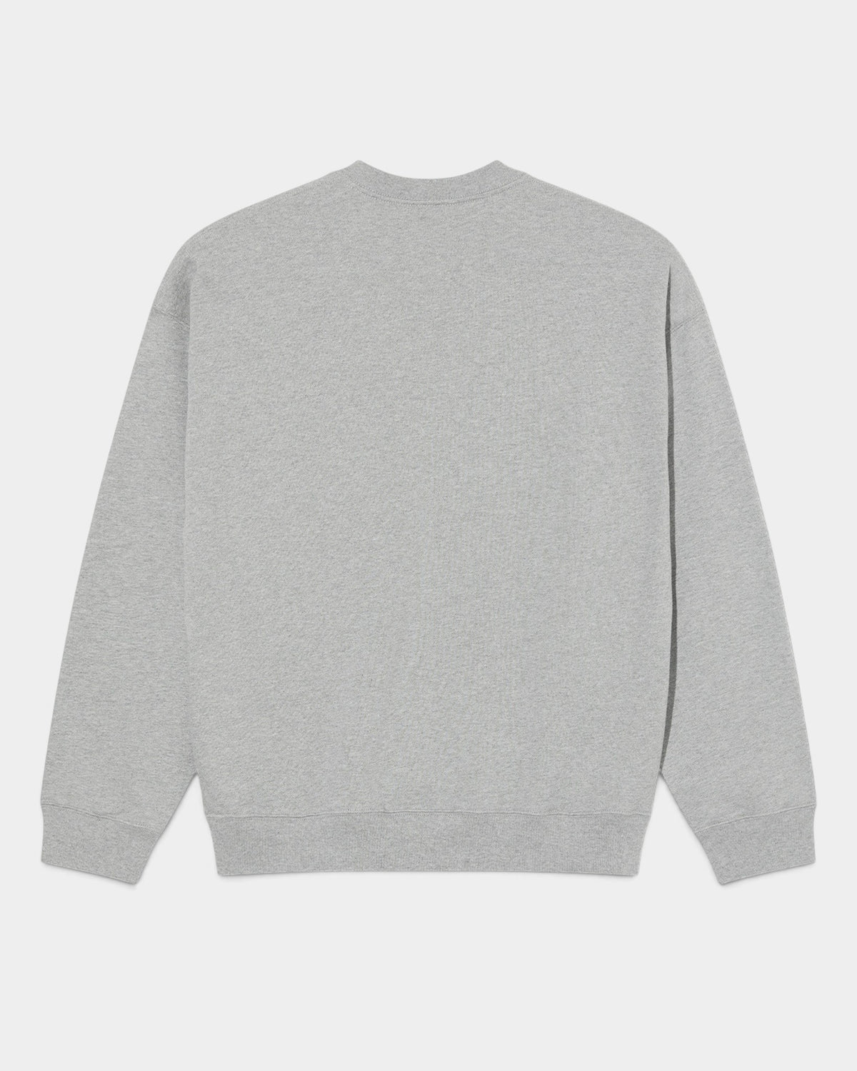 Lockwood Avenue grey heavyweight cotton fleece crewneck sweatshirt, back view with ribbed collar, cuffs, and hem.