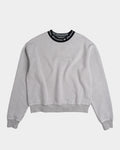 Lockwood Avenue grey crewneck sweatshirt in 420 gsm cotton terry with a black Jacquard knitted logo neck trim.