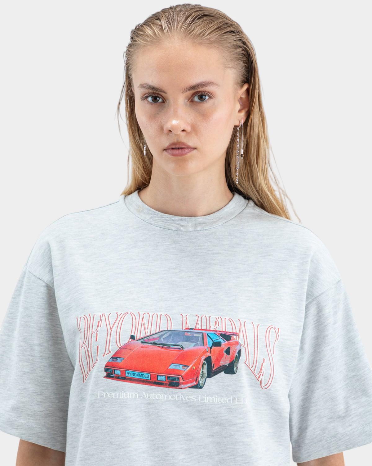 Lockwood Avenue grey heavy cotton t-shirt featuring a red eighties supercar graphic print on the chest