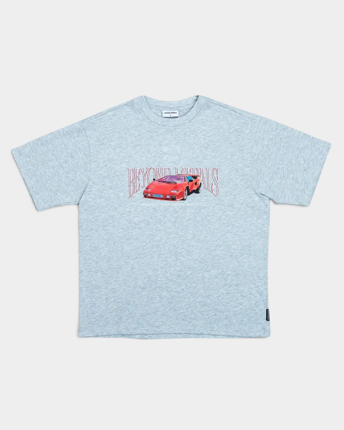Lockwood Avenue Beyond Medals grey marl heavy cotton t-shirt with red supercar chest graphic print