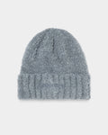 Lockwood Avenue grey teddy yarn beanie with a single fold and tonal embroidered logo in a soft brushed knit texture.