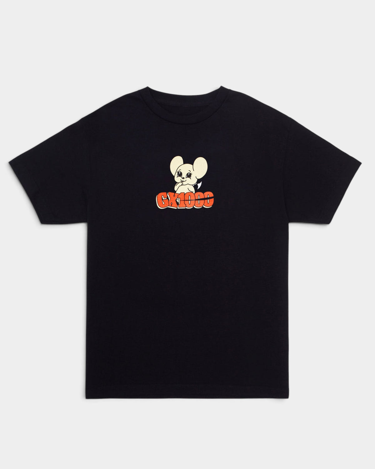 Lockwood Avenue GX1000 black cotton t-shirt featuring a screen printed cartoon mouse graphic on the chest.