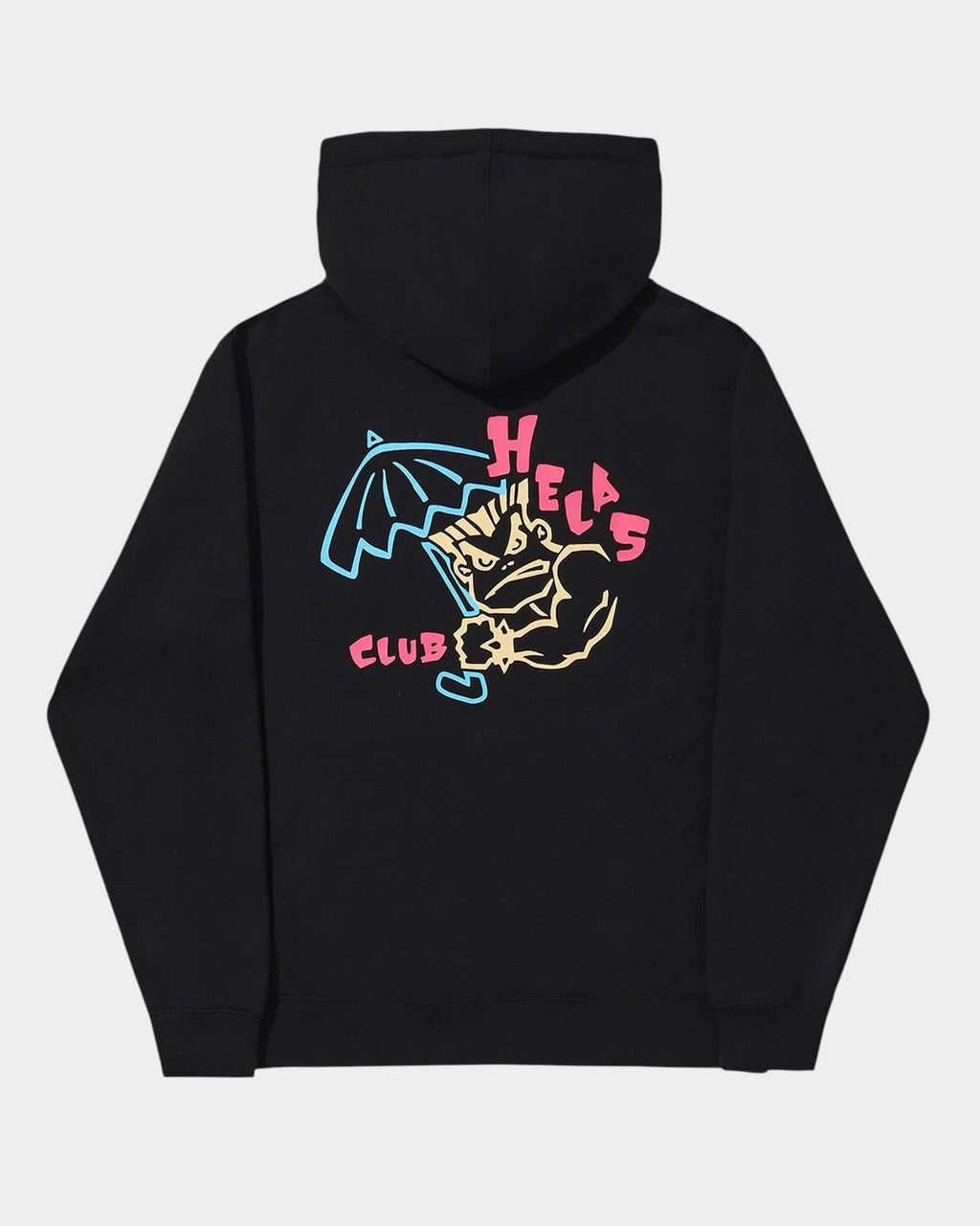 Lockwood Avenue Hélas Bad black cotton pullover hoodie with colorful graphic print on the back