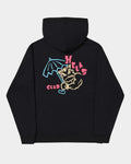 Lockwood Avenue Hélas Bad black cotton pullover hoodie with colorful graphic print on the back