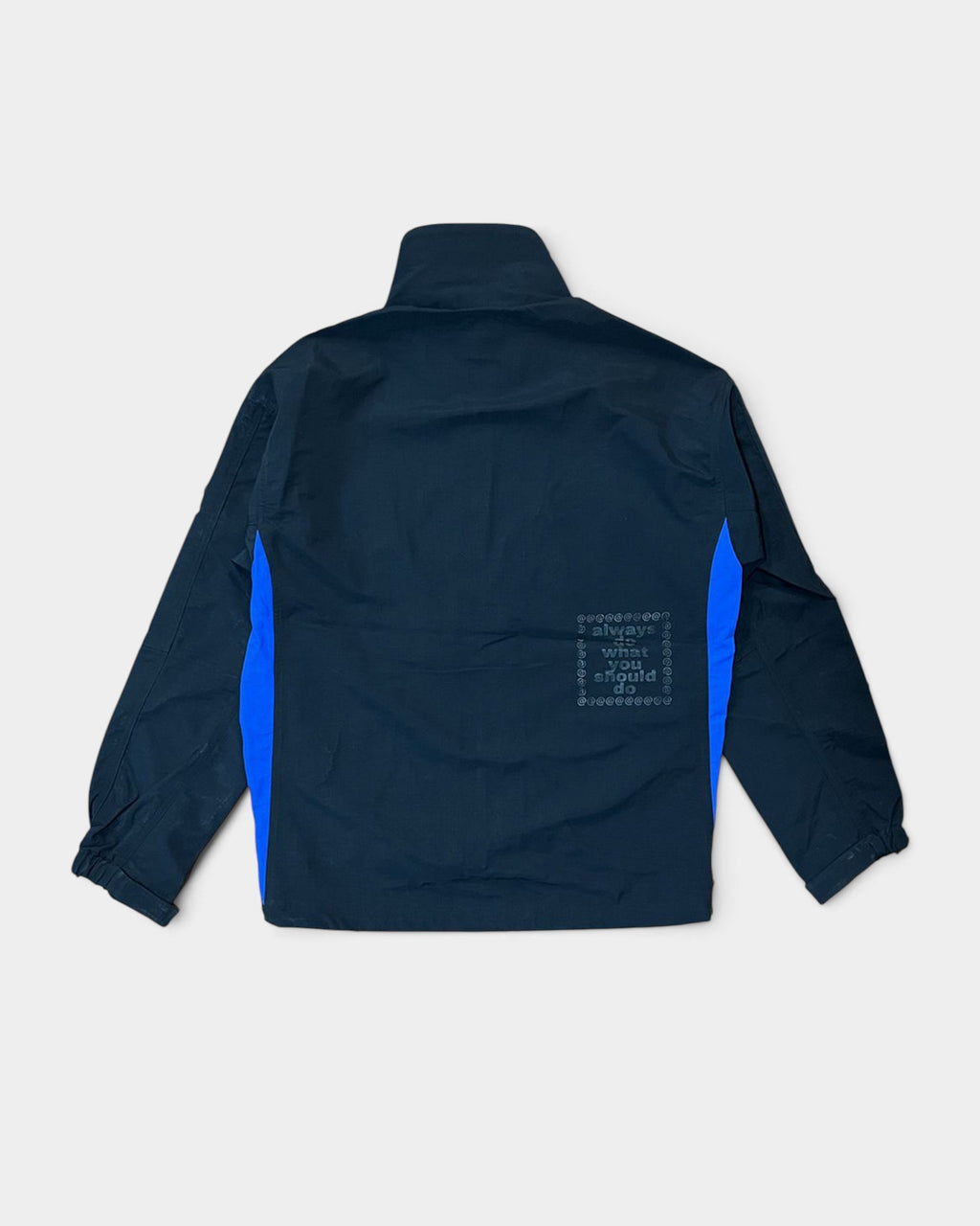 Lockwood Avenue always do what you should do Helly Handsome waterproof jacket in black and blue nylon with back logo