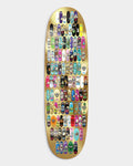 Lockwood Avenue Heroin 100th Egg skateboard deck featuring a gold foil finish with a collage of iconic egg graphics.