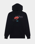 Lockwood Avenue Hockey Behemoth black fleece hoodie featuring a red rose and crown of thorns graphic on the chest.