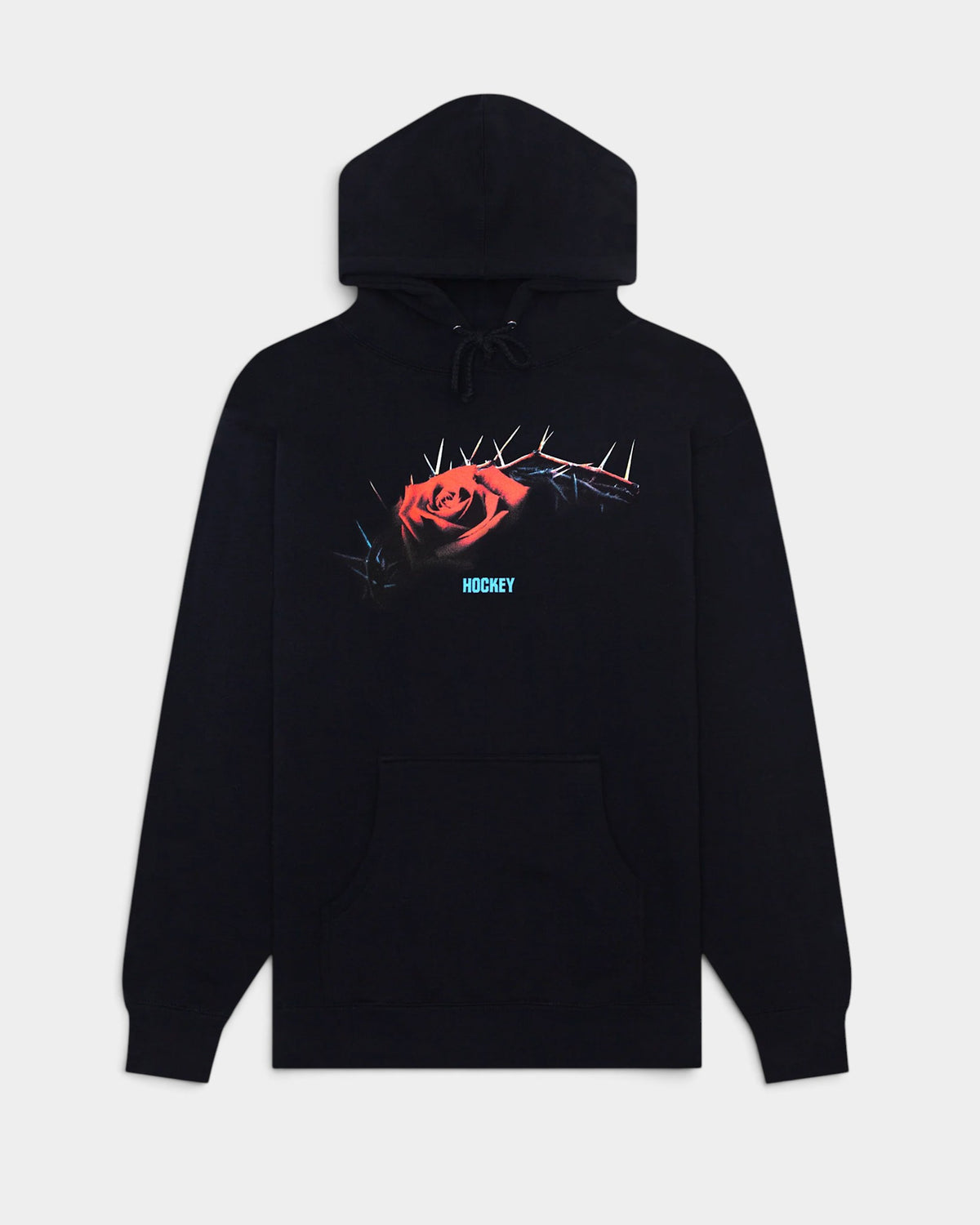 Lockwood Avenue Hockey Behemoth black fleece hoodie featuring a red rose and crown of thorns graphic on the chest.