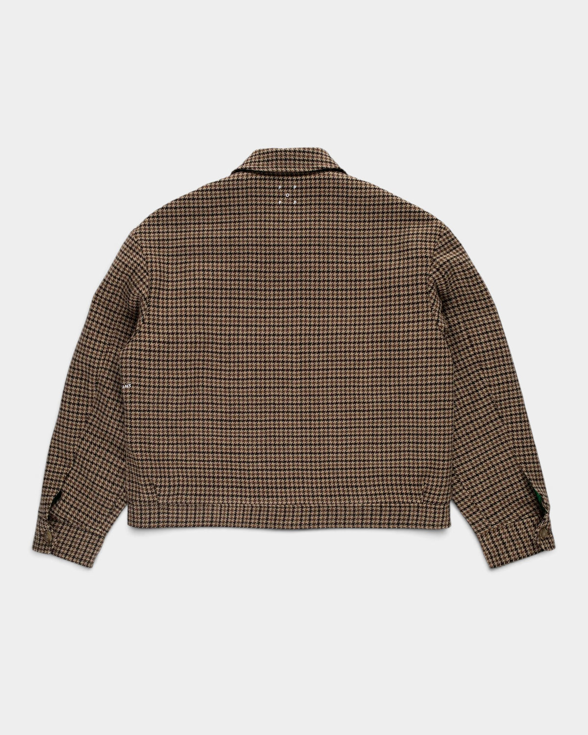 Lockwood Avenue Pop Trading Company wool Harrington jacket in brown houndstooth with back neck logo embroidery
