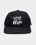 Lockwood Avenue black cotton twill six-panel snapback cap featuring white Insane in the Brain embroidery