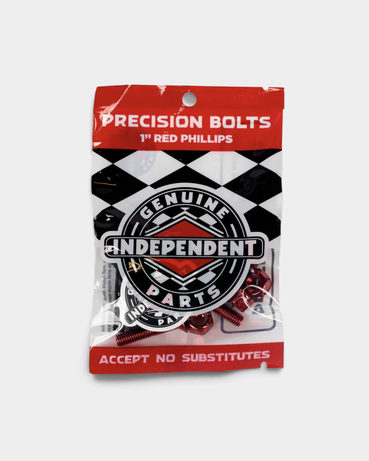 Lockwood Avenue Independent 1 inch Phillips precision skateboard bolts in a sealed retail package with nylon lock nuts