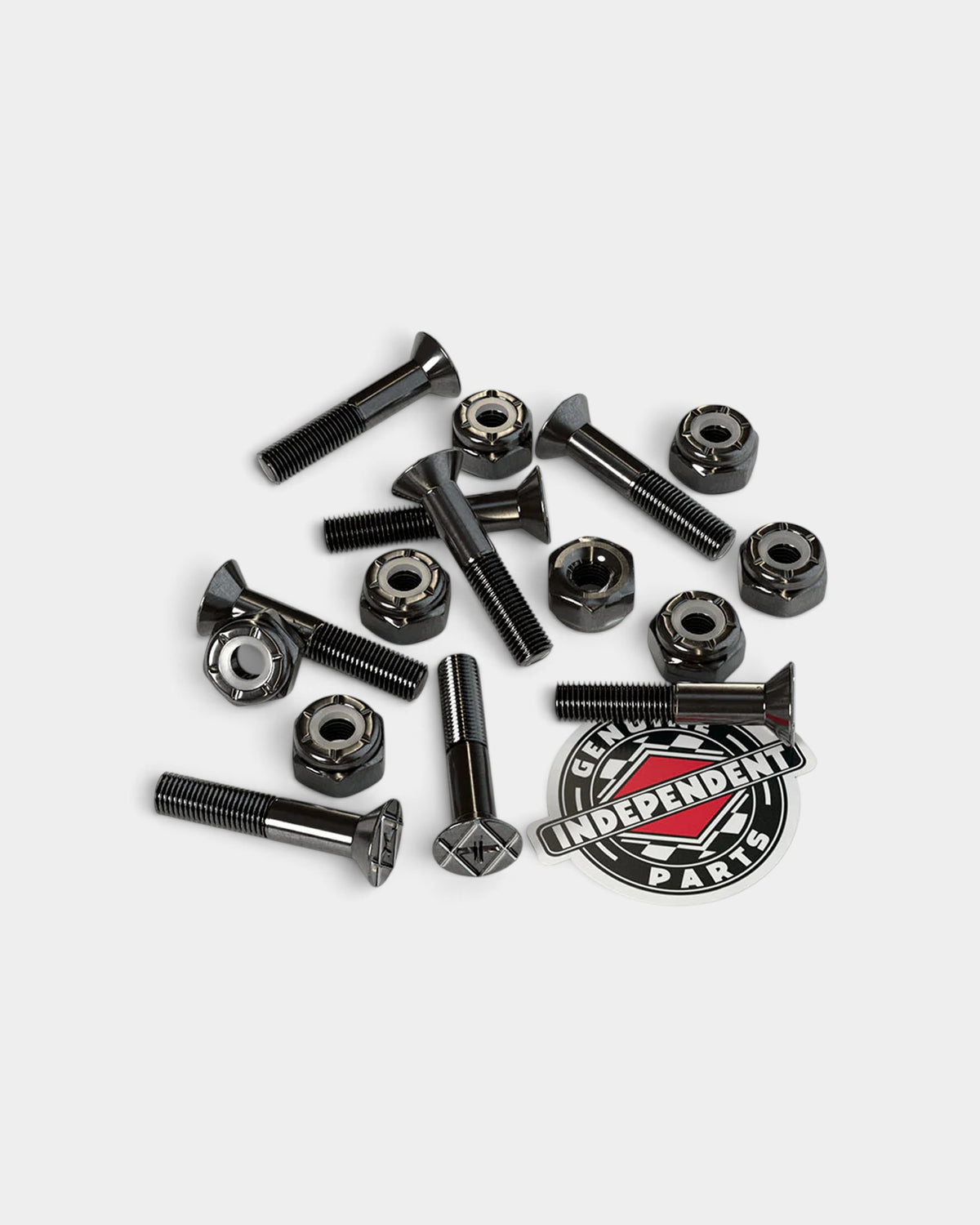 Lockwood Avenue Independent 7/8 inch black Phillips skateboard bolts with nylon lock nuts and branded sticker