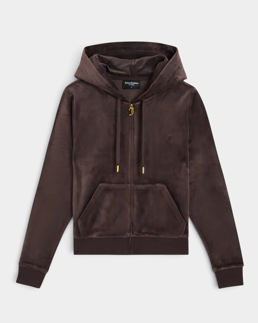 Lockwood Avenue Juicy Couture java brown velour zip-up hoodie with gold gothic J zipper and embroidered chest logo