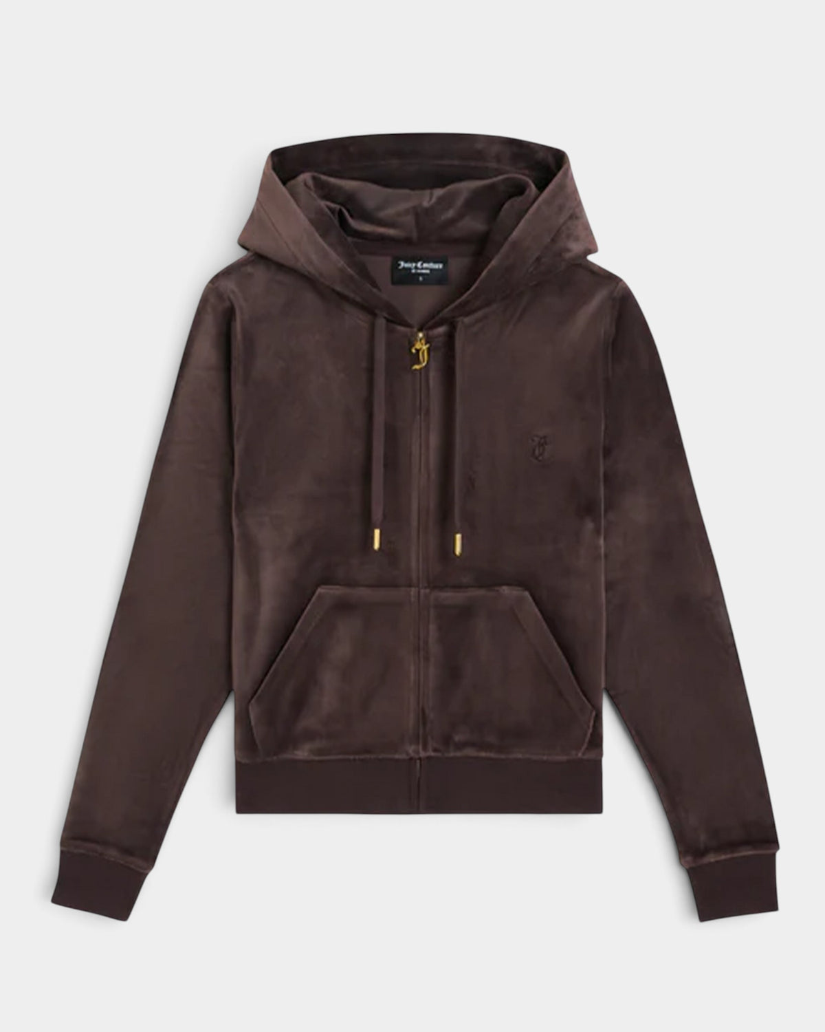 Lockwood Avenue Juicy Couture java brown velour zip-up hoodie with gold gothic J zipper and embroidered chest logo