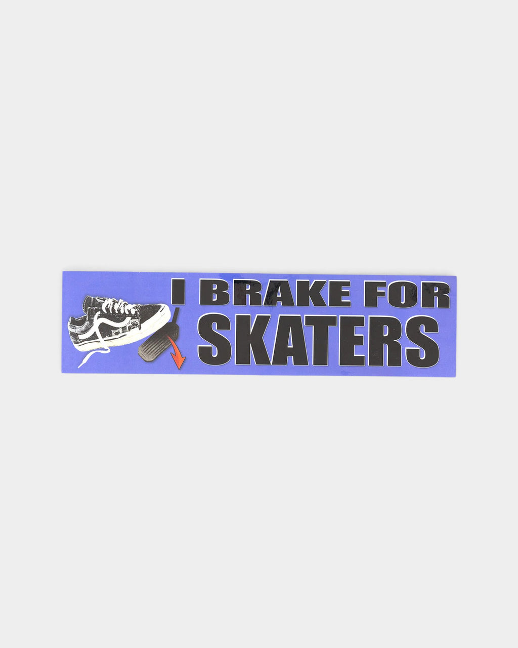 Lockwood Avenue Jenkem vinyl bumper sticker with blue background and I BRAKE FOR SKATERS text and skate shoe graphic