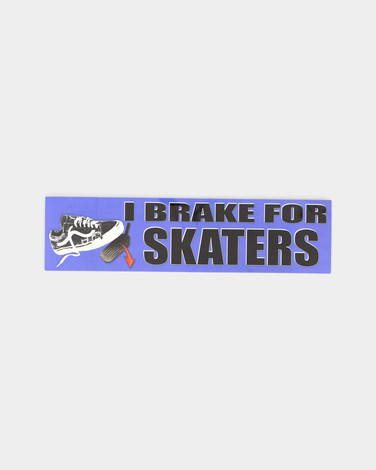 Lockwood Avenue Jenkem vinyl bumper sticker with blue background and I BRAKE FOR SKATERS text and skate shoe graphic
