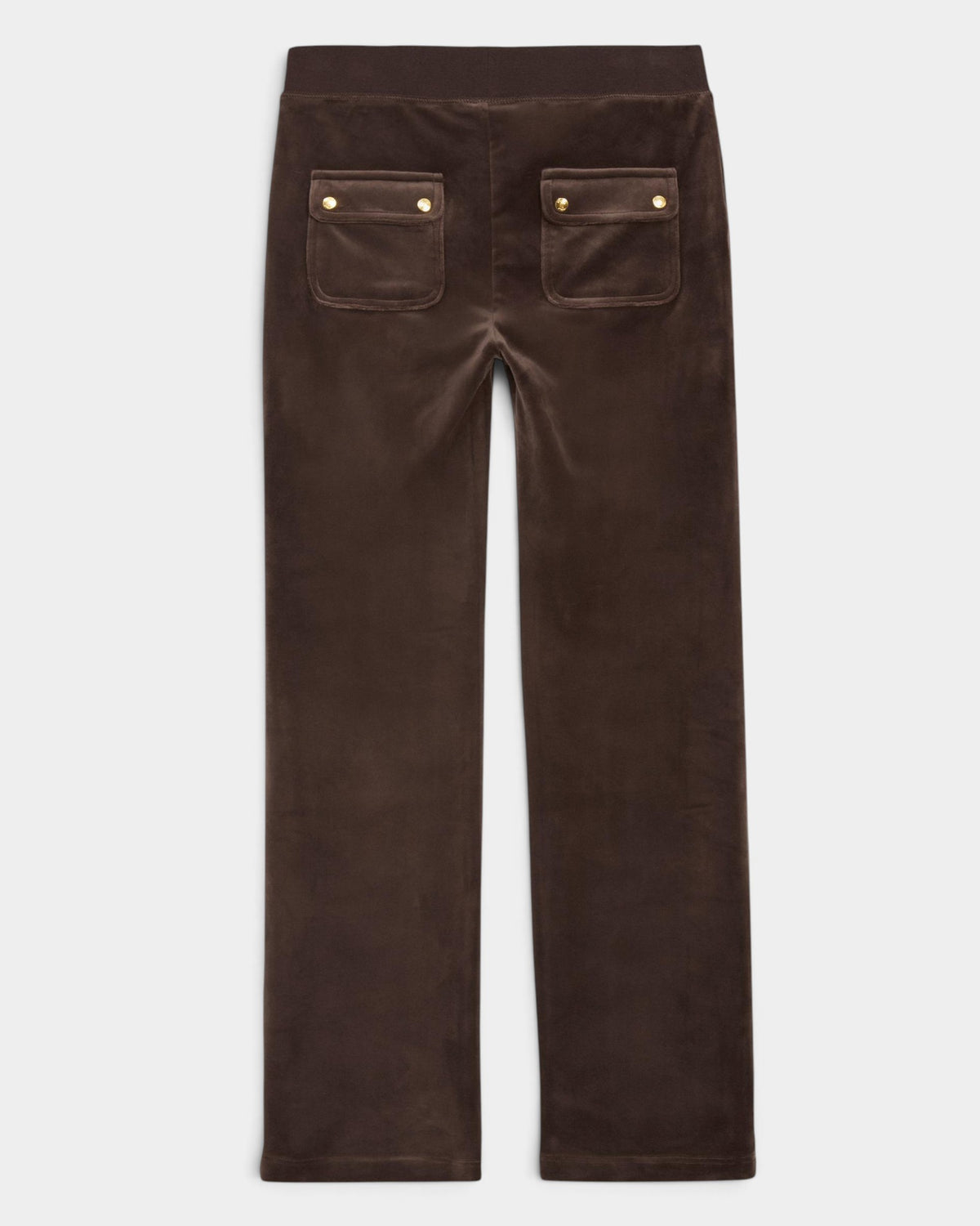Lockwood Avenue Juicy Couture java brown velour track pants with a flared leg and gold-tone hardware back pockets.