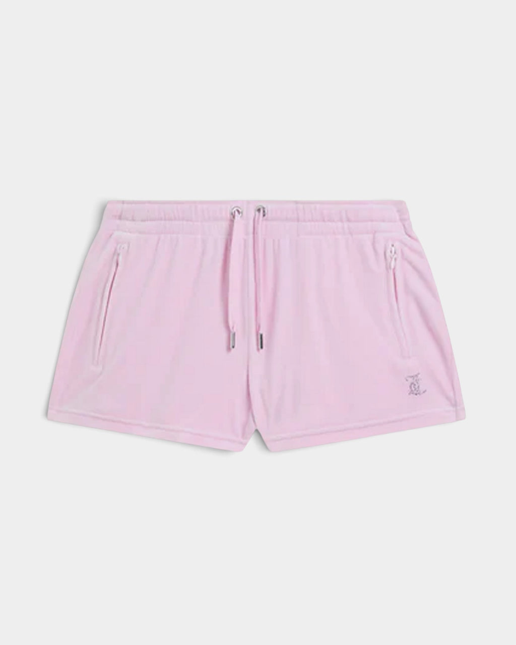 Lockwood Avenue Juicy Couture Tamia light pink velour track shorts with zip pockets and adjustable drawstring waist.