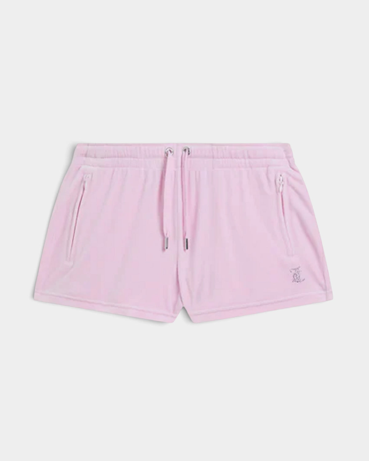 Lockwood Avenue Juicy Couture Tamia light pink velour track shorts with zip pockets and adjustable drawstring waist.