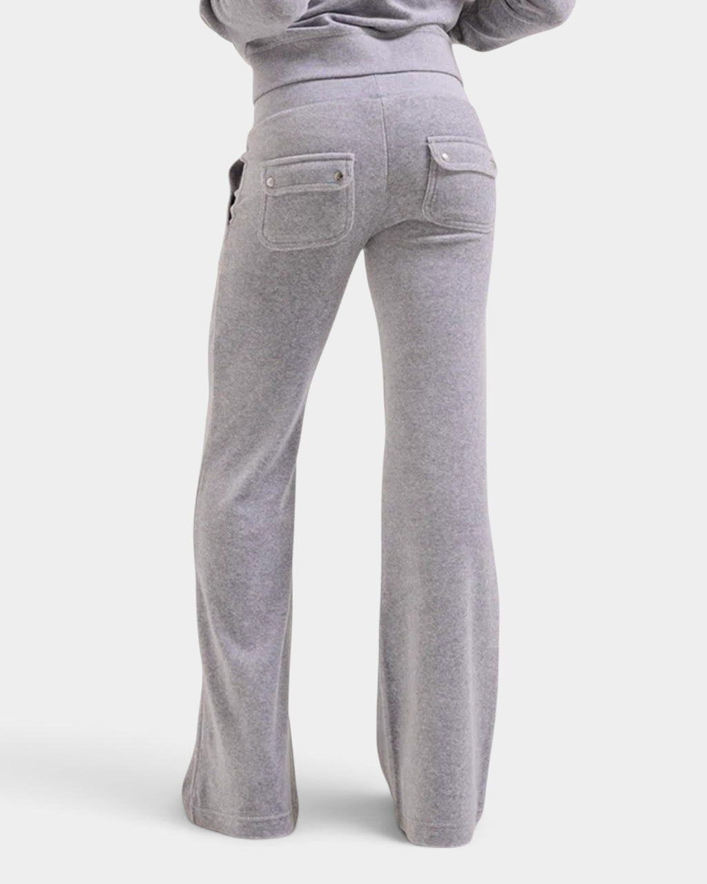 Lockwood Avenue Juicy Couture silver marl velour flare joggers with back popper pockets and low-rise ribbed waist