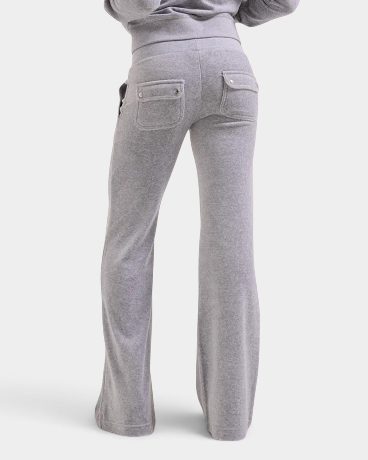 Lockwood Avenue Juicy Couture silver marl velour flare joggers with back popper pockets and low-rise ribbed waist