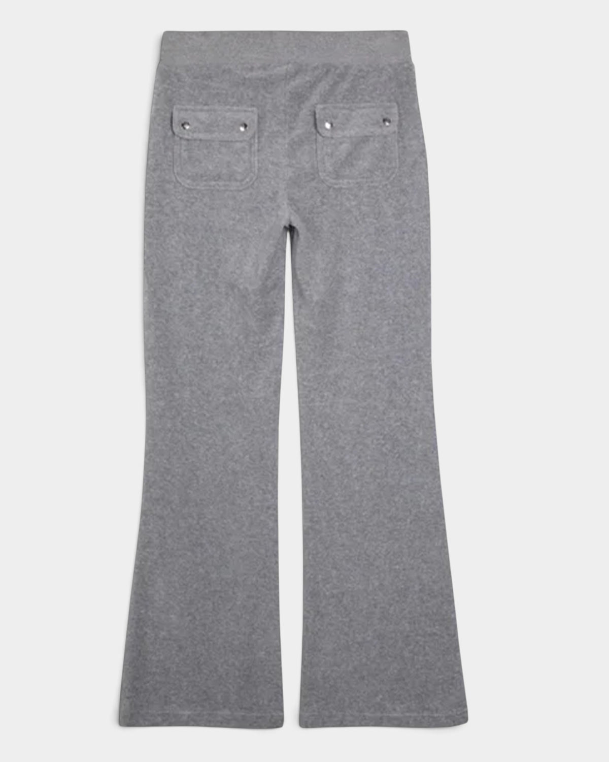 Lockwood Avenue Juicy Couture silver marl velour flare joggers with back popper pockets and low-rise fit