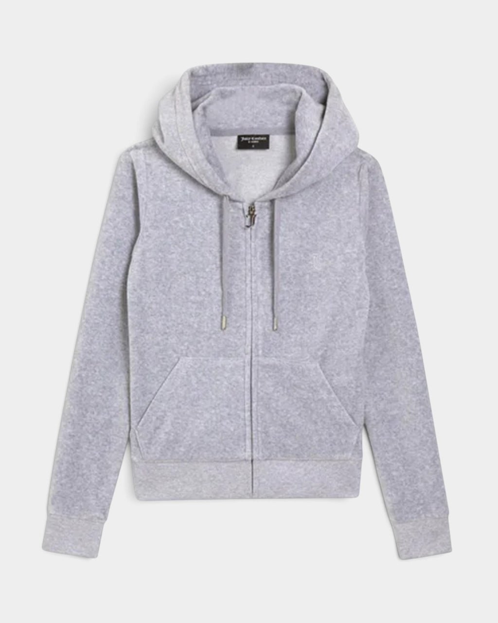 Lockwood Avenue Juicy Couture silver marl velour zip-up hoodie with gothic J pull and embroidered chest logo.