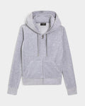 Lockwood Avenue Juicy Couture silver marl velour zip-up hoodie with gothic J pull and embroidered chest logo.