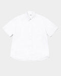 Lockwood Avenue Kappy white cotton poplin short sleeve button-up shirt with a pointed collar and chest pocket.