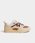 Lockwood Avenue Karhu Fusion 2.0 sneakers in turtledove and cappuccino suede, leather, and mesh with side F-logo.