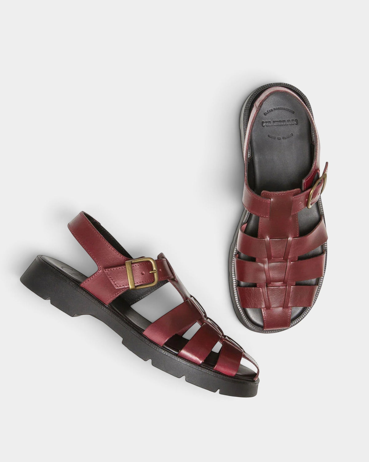 Lockwood Avenue Kleman Babord bordeaux leather fisherman sandals with wide straps and thick rubber lug soles