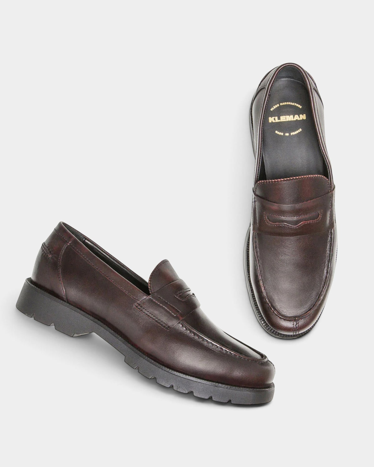 Lockwood Avenue Kleman Cotteur brown full-grain cowhide leather slip-on loafers with a durable rubber lug sole.