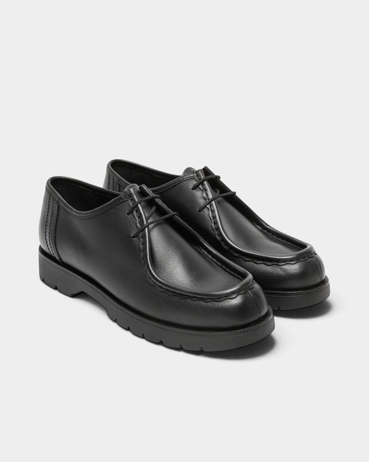 Lockwood Avenue Kleman Padror black full-grain leather derby shoes with apron toe and chunky rubber lug sole
