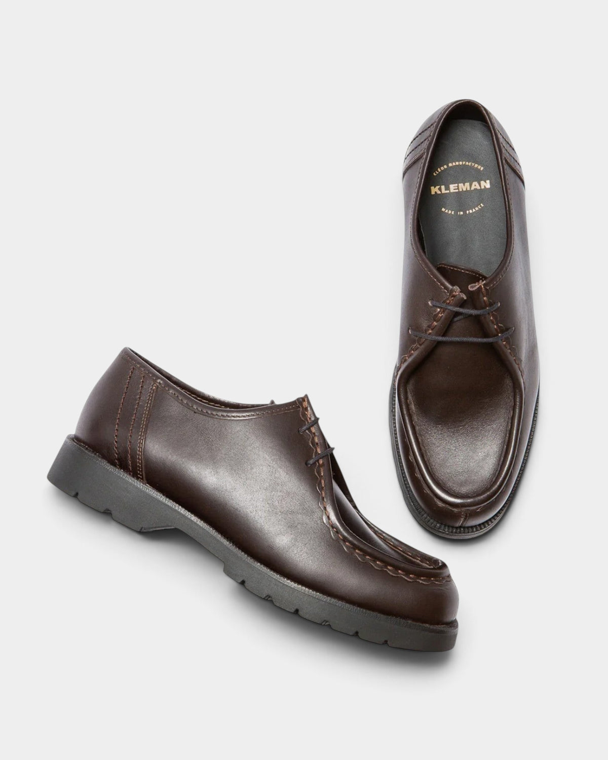 Lockwood Avenue Kleman Padror brown leather derby shoes with apron toe and chunky black rubber lug sole