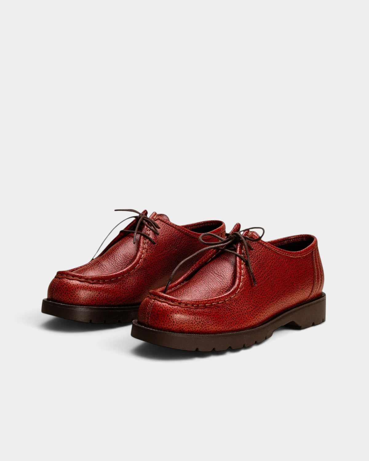 Lockwood Avenue Kleman Padror B VGT cognac vegetable-tanned leather derby shoes with chunky lug soles.