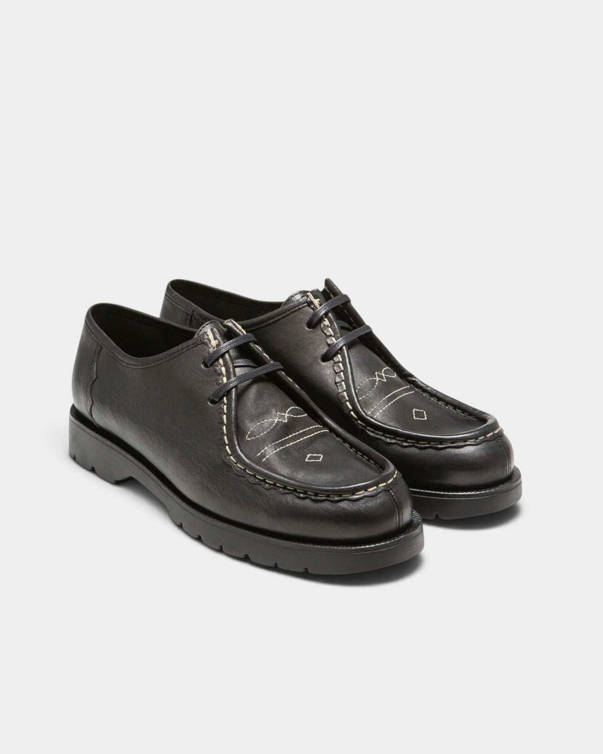Lockwood Avenue Kleman Padror FLK black cowhide leather derby shoes with western-style decorative forefoot stitching