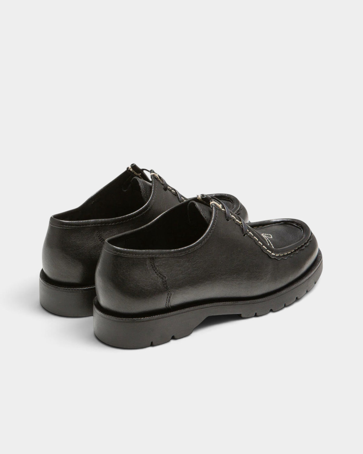 Lockwood Avenue Kleman Padror FLK black leather derby shoes with western-style decorative stitching and lug soles.
