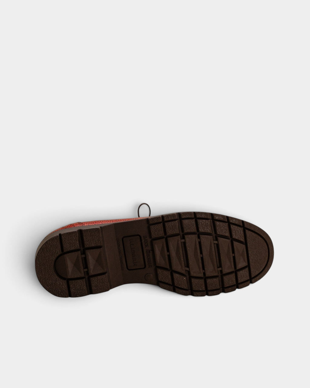 Lockwood Avenue Kleman Padror B VGT shoes showing the brown natural-rubber lug sole with shock absorber branding