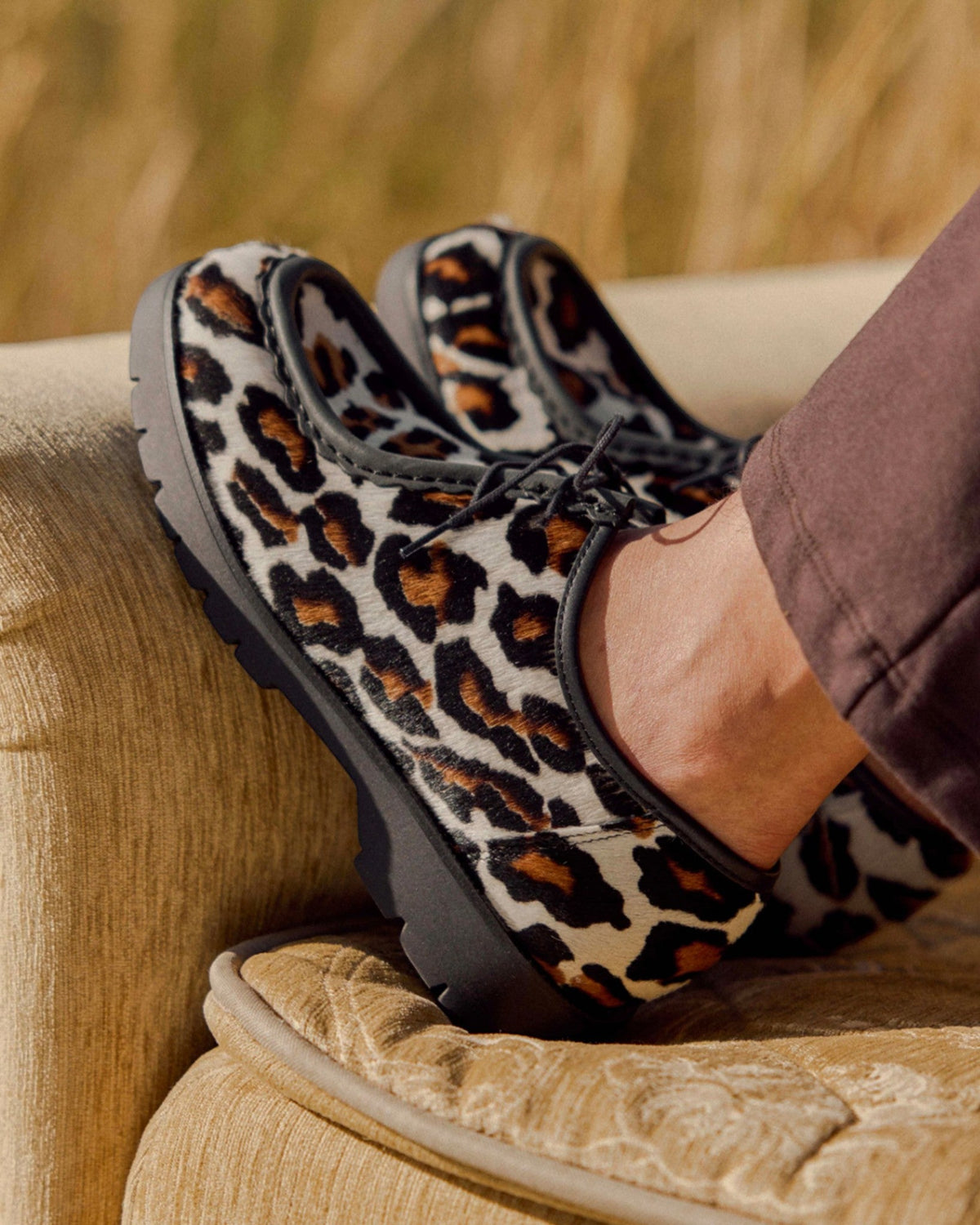 Lockwood Avenue Kleman Padror derby shoes in panther print cowhide leather with apron toe and rubber lug sole