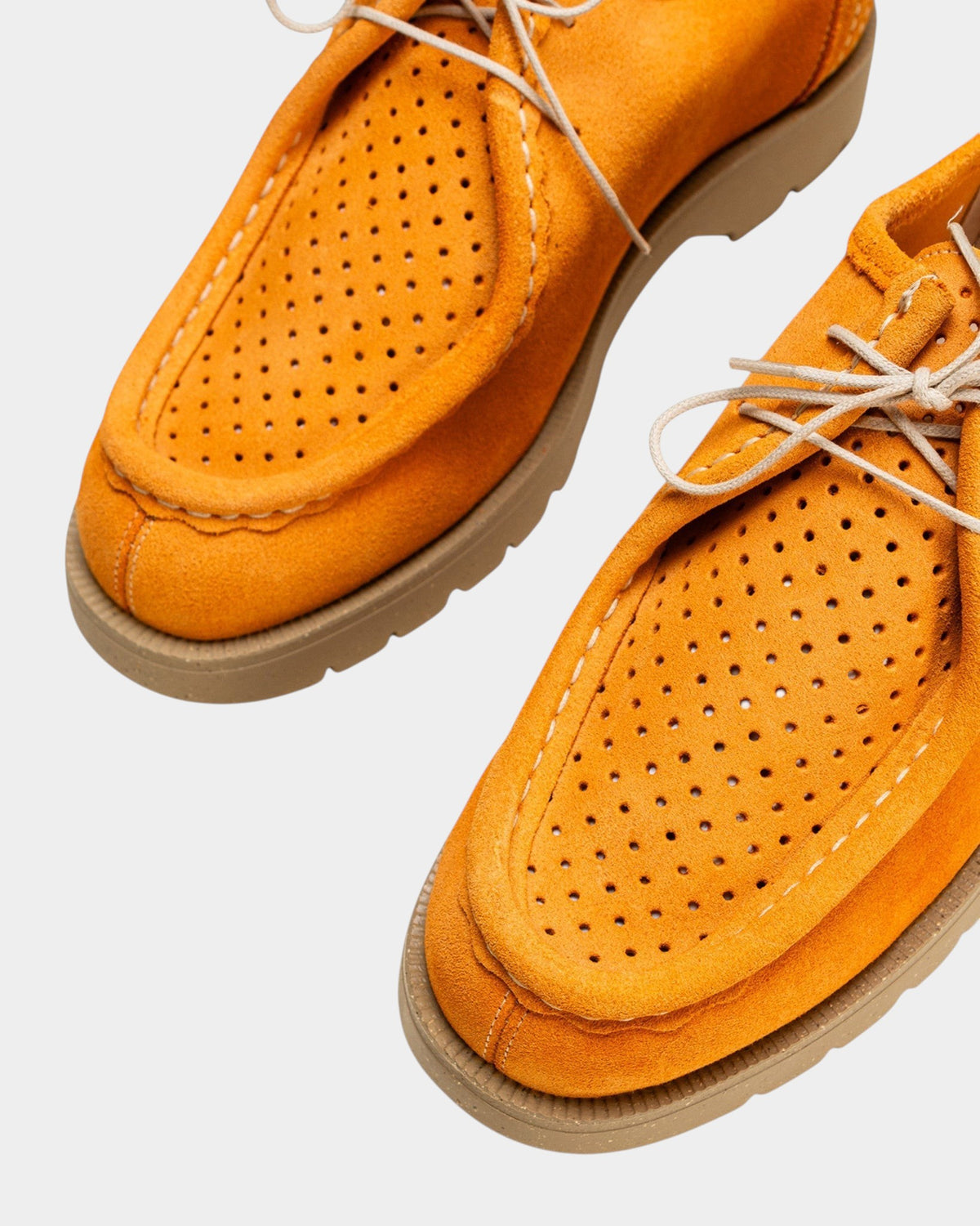 Lockwood Avenue Kleman Padror V Sum peach perforated suede derby shoes with rubber lug soles