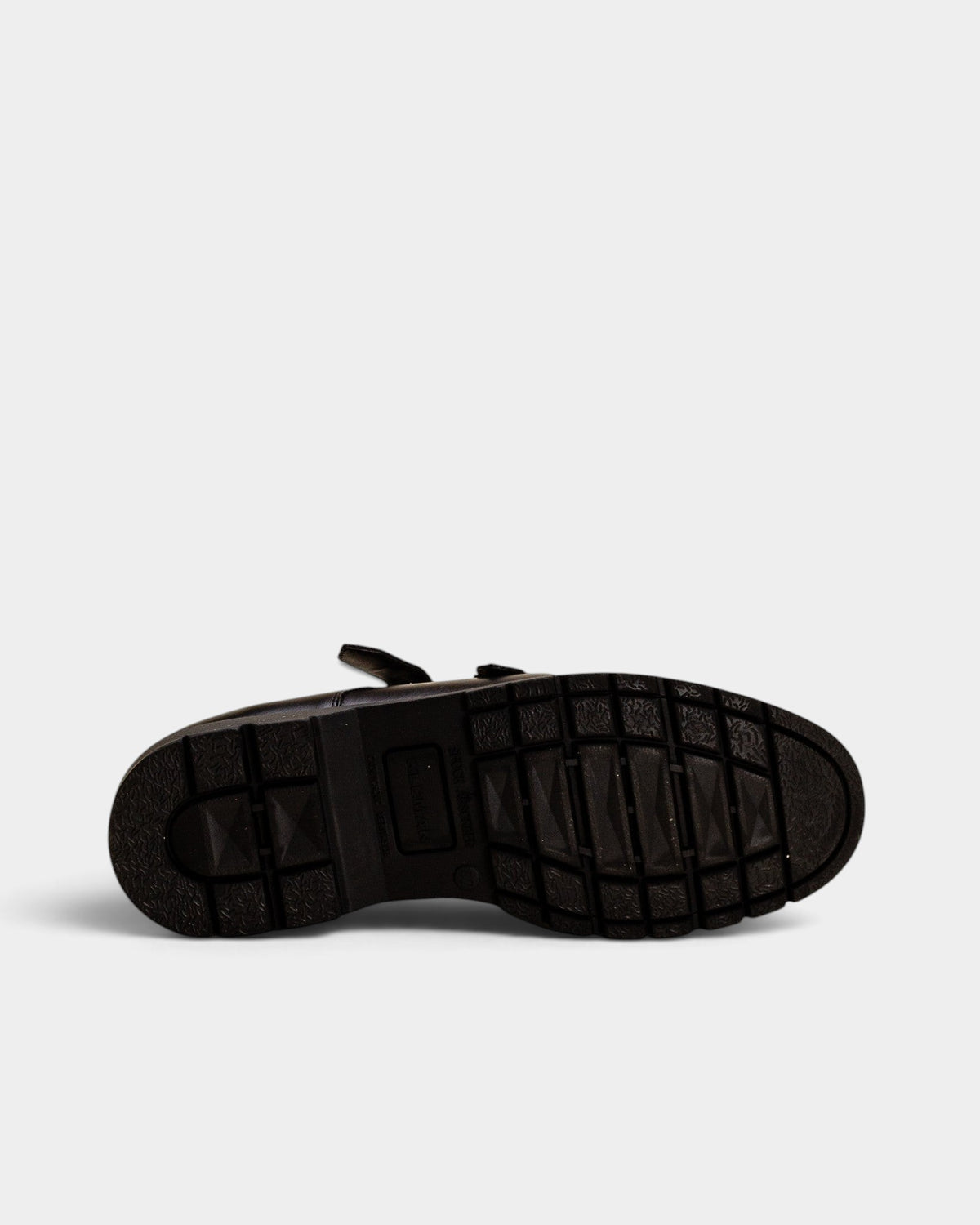 Lockwood Avenue Kleman Postier B2 black leather monk shoe showing the durable lugged rubber outsole