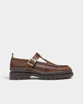 Lockwood Avenue Kleman Rade brown leather Mary Jane shoes with a buckled strap and chunky rubber lug sole.