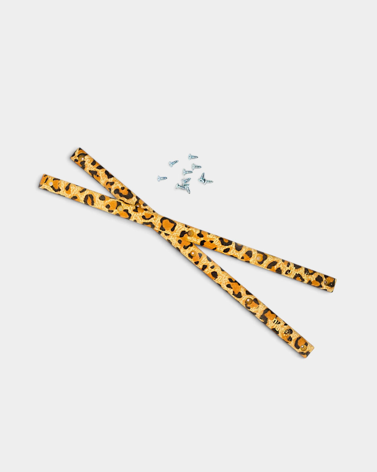 Lockwood Avenue Pig Wheels leopard print skateboard deck rails with mounting screws for board protection
