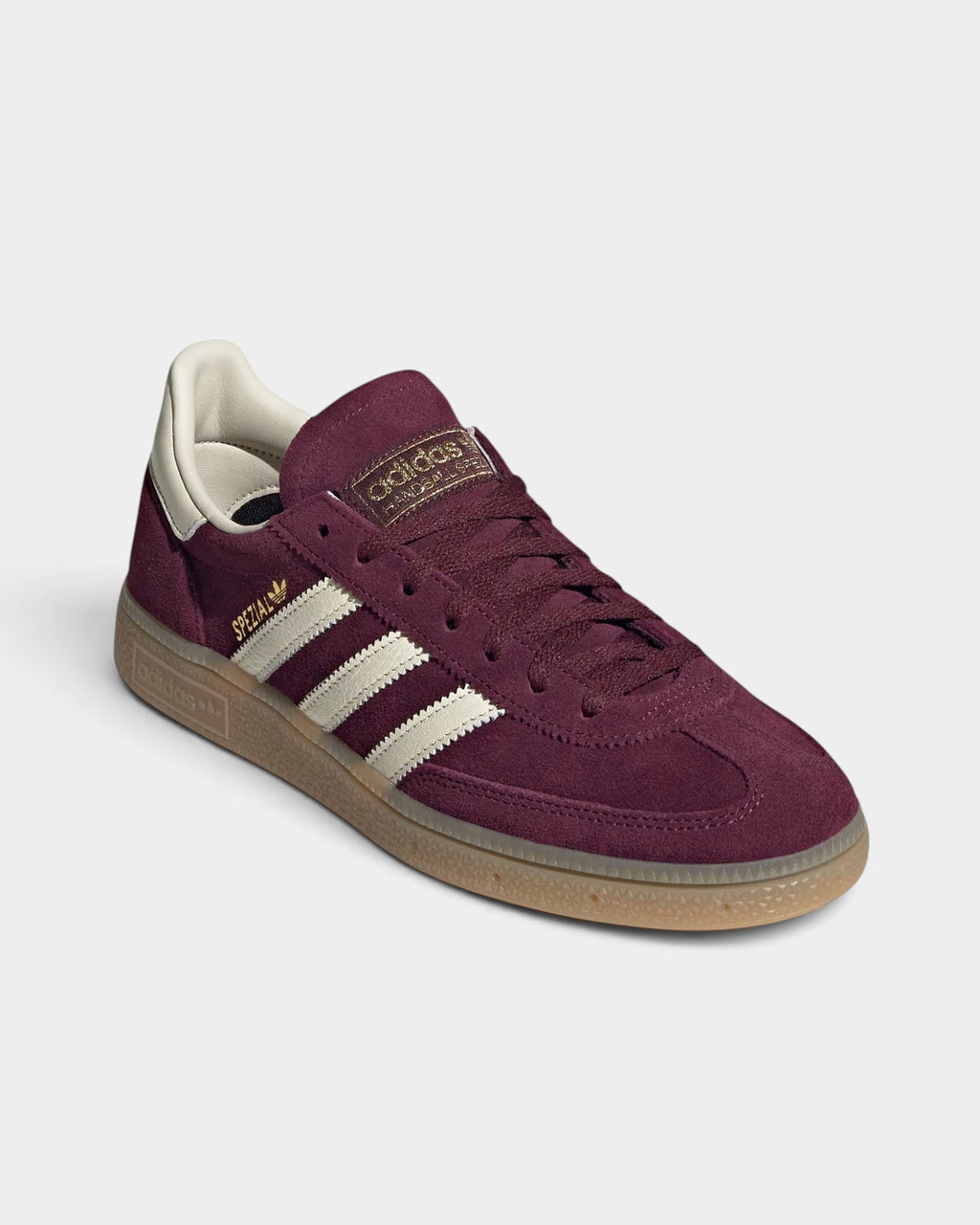 Lockwood Avenue adidas Handball Spezial shoes in maroon suede with cream white stripes and a gum rubber sole.