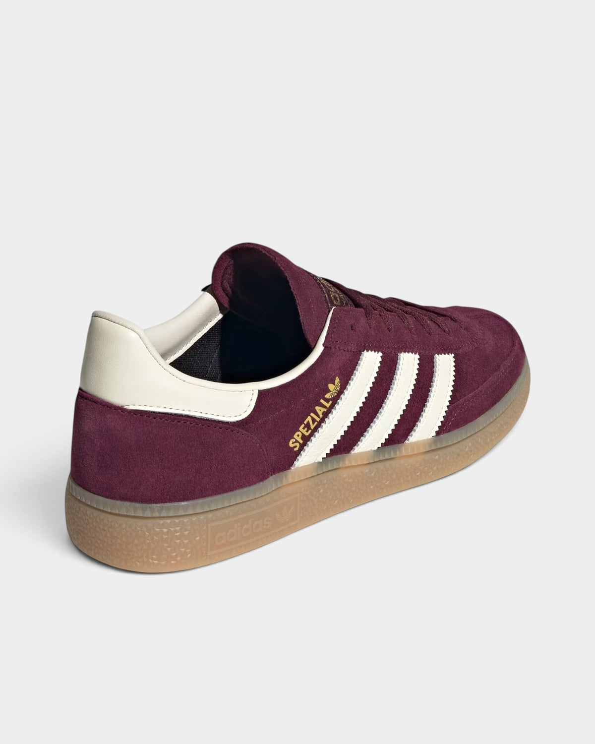 Lockwood Avenue adidas Handball Spezial maroon suede sneakers with cream white stripes and gum rubber sole