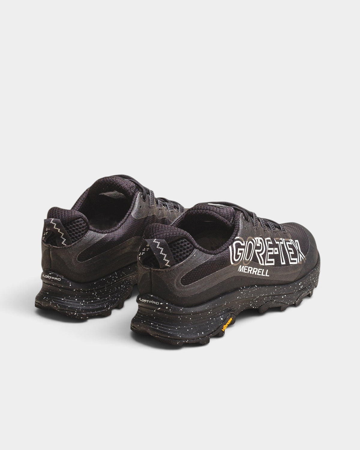 Lockwood Avenue Merrell Moab Speed GTX 1TRL black hiking sneakers with Gore-Tex branding and speckled midsole
