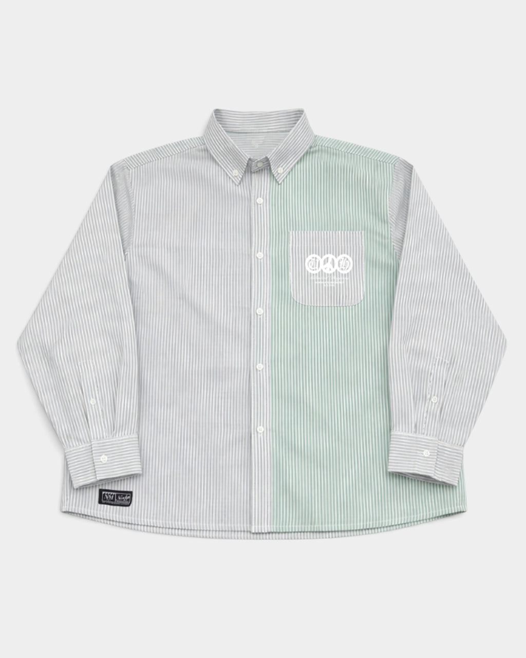 Lockwood Avenue Nowadays Magazine relaxed fit oxford shirt in mixed green and blue striped cotton with chest pocket