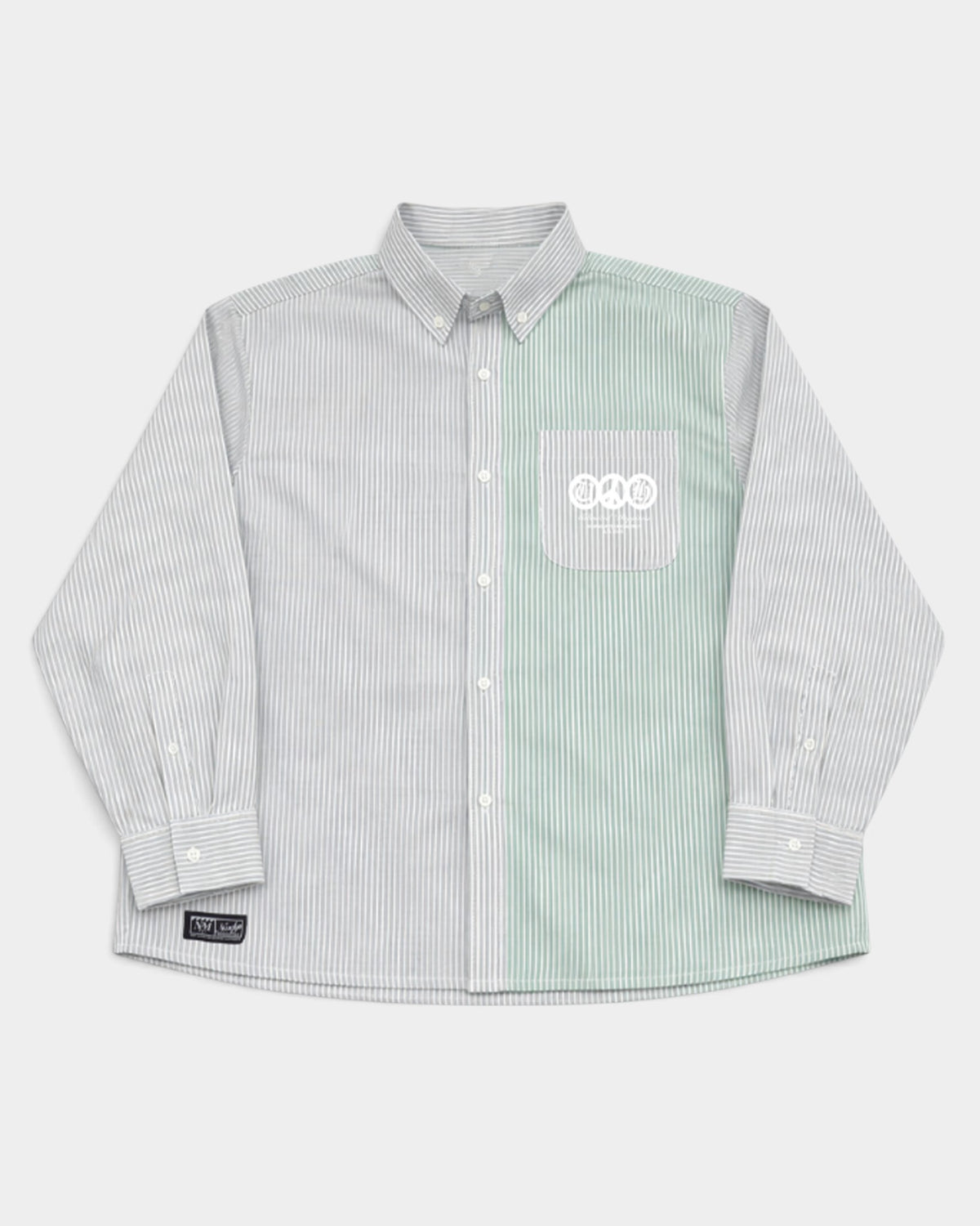 Lockwood Avenue Nowadays Magazine relaxed fit oxford shirt in mixed green and blue striped cotton with chest pocket