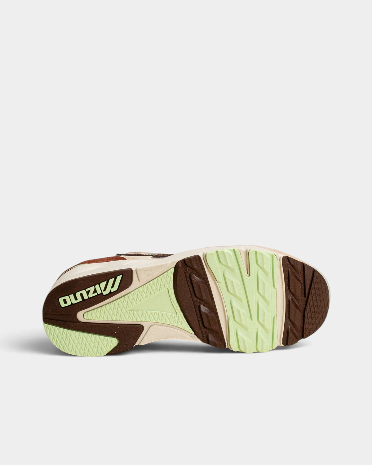 Lockwood Avenue Mizuno Sky Medal B retro runner showing the durable brown and light green rubber outsole