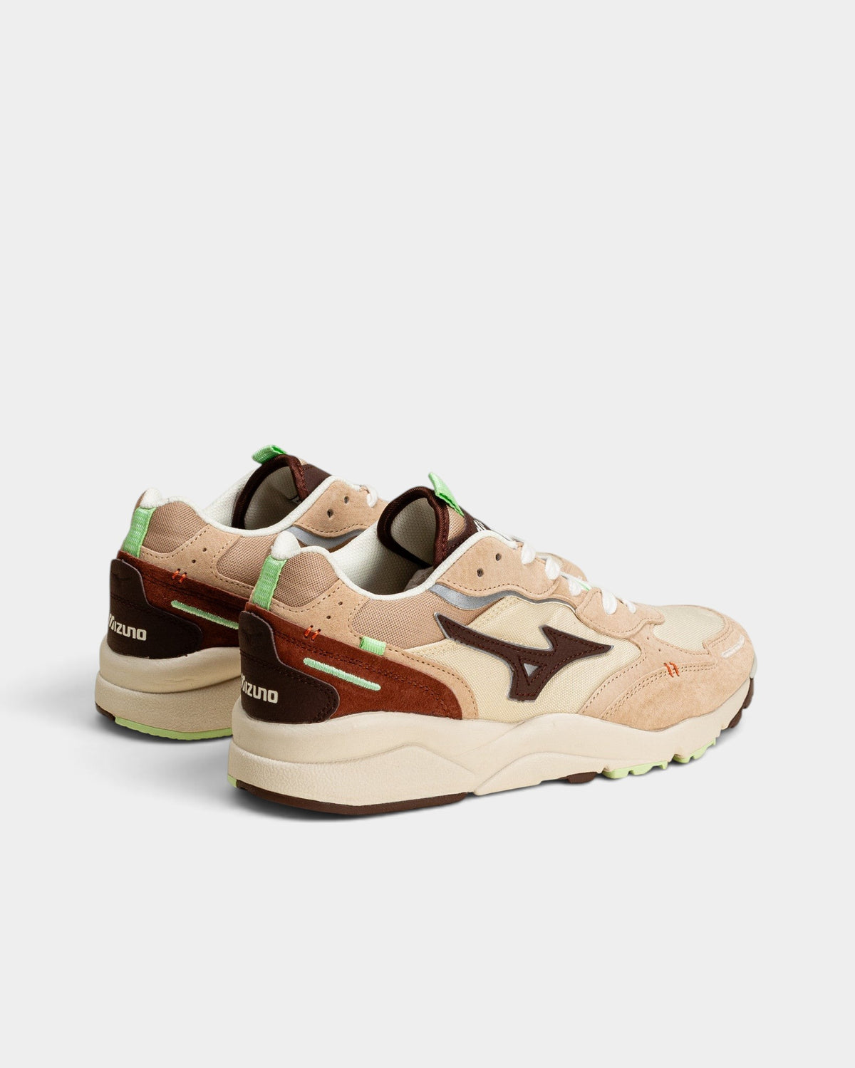 Lockwood Avenue Mizuno Sky Medal B retro sneakers in sand, brown, and green mesh with leather overlays